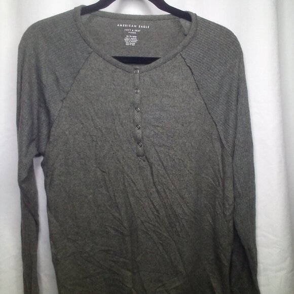 American Eagle Shirt XS Soft & Sexy Plush Long Sleeve Green Gray Color - Picture 1 of 16